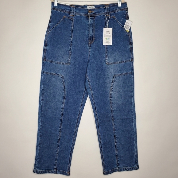Kensie Straight Leg Seamed Hi-Rise Jeans Size 14 Cargo Style Pockets Stretch NEW - Picture 13 of 14
